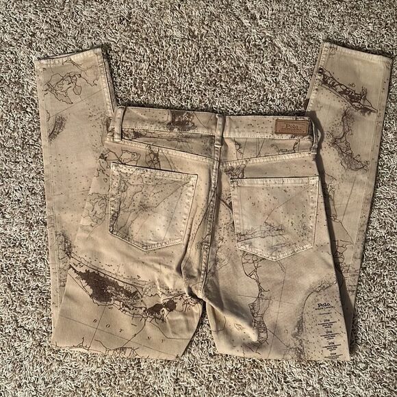 Polo Ralph Lauren-The Thompkins Skinny High Rise Ankle-World Map Pants -Size 26R - Picture 1 of 7